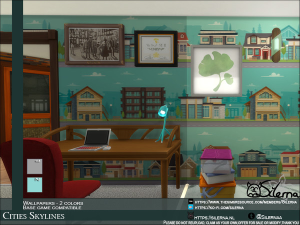 Sims 4 — Cities Skylines by Silerna — - Basegame compatible - Wallpaper - Wallpapers - 2 different colors - Please do not