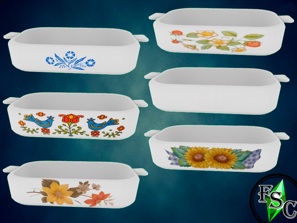 Sims 4 — Corningware Collection - Rectangle Casserole - No Lid by FloridaySimsCreations — This is 1 item (6 swatches) to