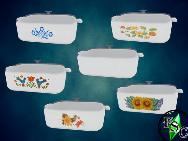 Sims 4 — Corningware Collection - Short Square Casserole - Glass Lid by FloridaySimsCreations — This is 1 item (6