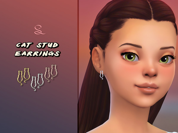 Sims 4 — Cat Stud Earrings by simlasya — All LODs New mesh 4 swatches Teen to elder Custom thumbnail In the earrings