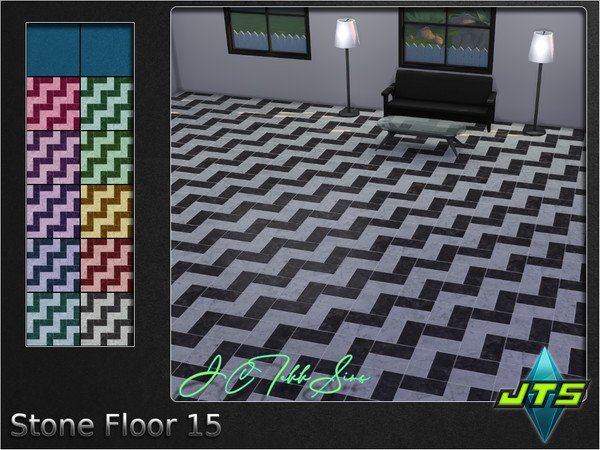 Sims 4 — Stone Floor 15 by JCTekkSims — Beautiful zig-zag pattern with a glossy shine. Comes with 10 color swatches.