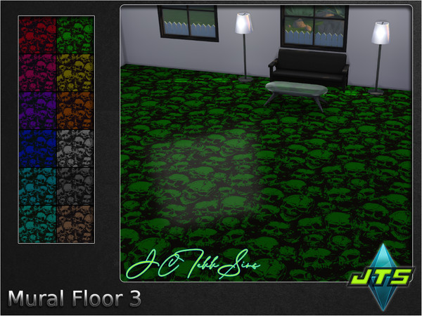 Sims 4 — Mural Floor 3 by JCTekkSims — Skull shiny floor with 12 different colors to choose from.