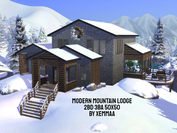 Sims 4 — Modern Mountain Lodge (No CC) by XEmmaa2 — A modern mountain lodge, complete with mountain and natural hot