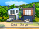 Sims 4 — Delia - The Lot by 1990Evi — Delia is a partly furnished, modern home with black, white, and wooden accents.