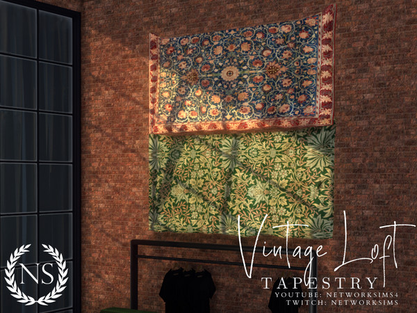 Sims 4 — Vintage Loft - Tapestry by networksims — A hanging tapestry in two different vintage embroidered designs.