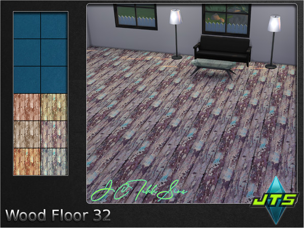 Sims 4 — Wood Floor 32 by JCTekkSims — Older worn floor with 6 color swatches.