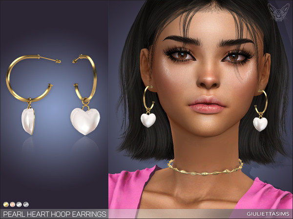 The Sims Resource - Pearl Heart Hoop Earrings