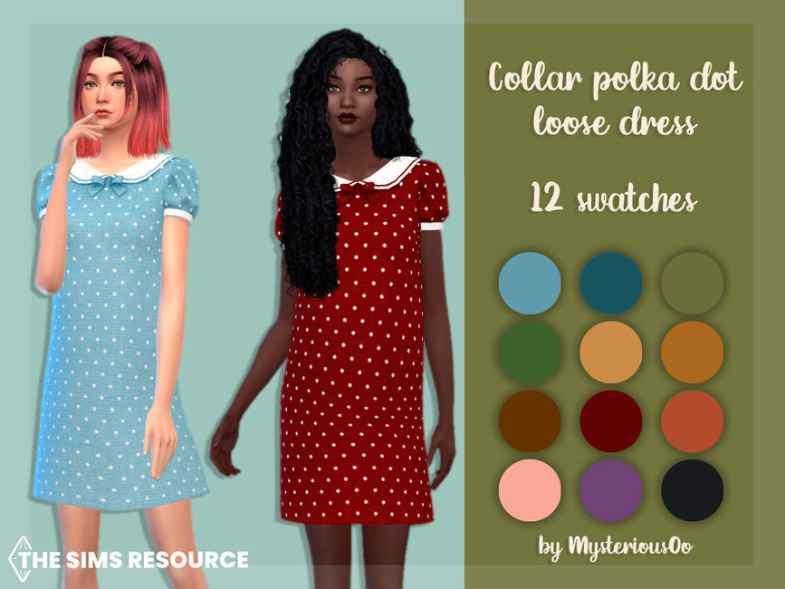 The Sims Resource - Collar polka dot loose dress