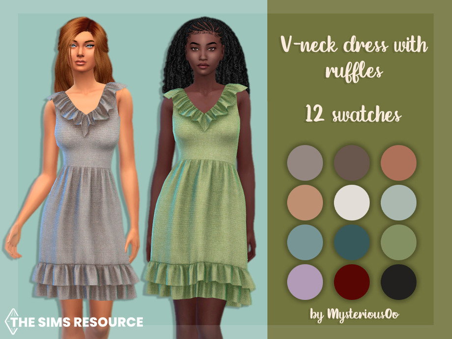 The Sims Resource - V-neck dress with ruffles