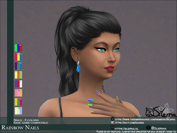 Sims 4 — Rainbow Nails by Silerna — - Base game compatible - Located in Nails - 8 different colors - Please do not