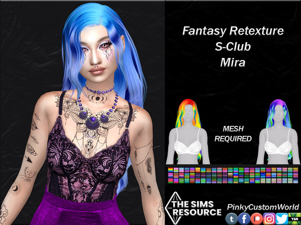 Sims 4 — Fantasy Retexture of Mira hair by S-Club by PinkyCustomWorld — Long wavy alpha hairstyle with curtain bangs in