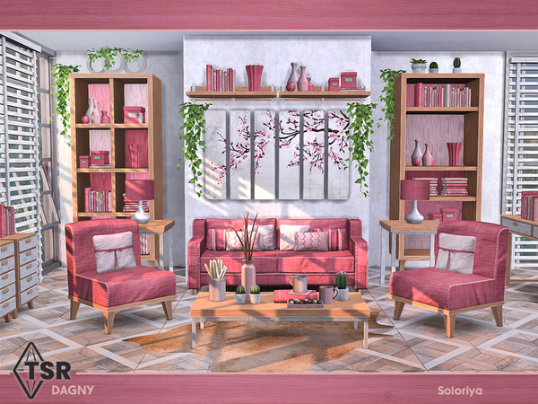 Sims 4 — Dagny by soloriya — Pink furniture for living rooms. Includes 10 objects: --armchair --armchair pillow, --two