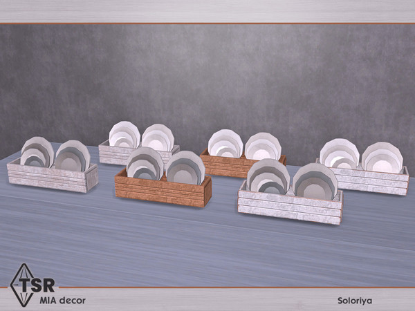 Sims 4 — Mia Decor. Plates by soloriya — Plates in a wooden box. Part of Mia Decor set. 3 color variations. Category: