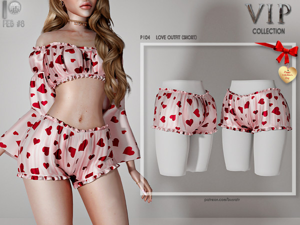 Sims 4 —  [PATREON]  (Early Access) LOVE OUTFIT (SHORT) P104 by busra-tr — 8 colors Adult-Elder-Teen-Young Adult For