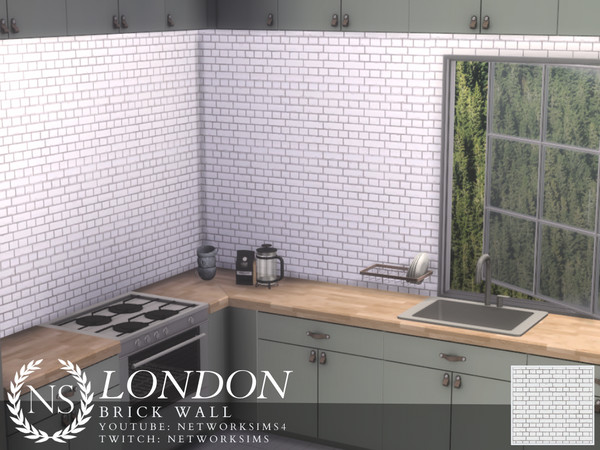 Sims 4 — London Brick Wall by networksims — A brick wall made up of small, white bricks.