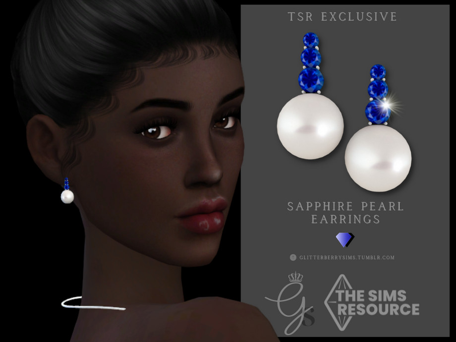 The Sims Resource - Sapphire Pearl Earrings