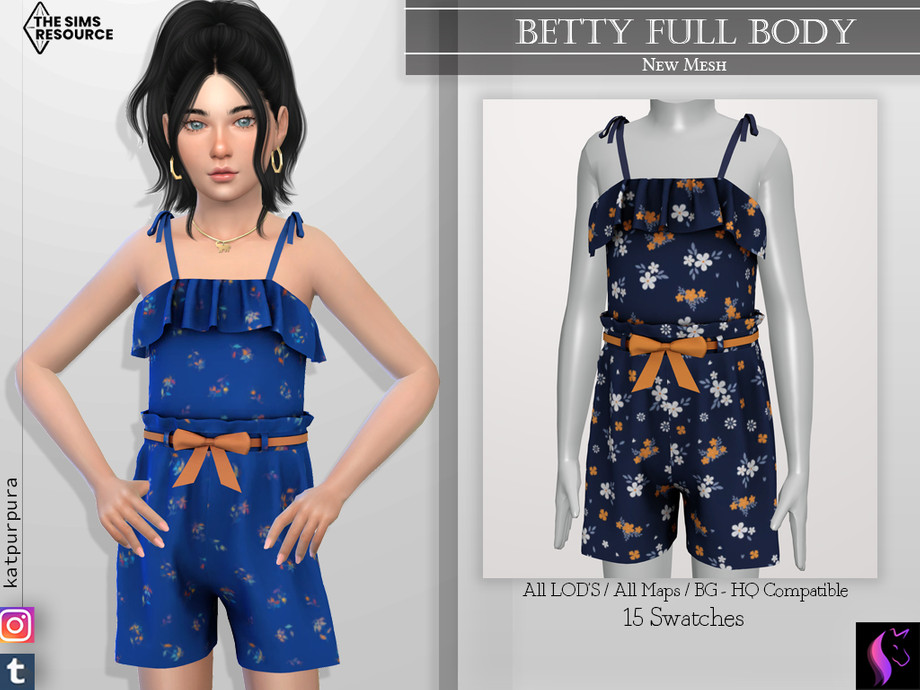 Sims 4 — Betty Full Body by KaTPurpura — High-rise short jumpsuit with ruffled top
