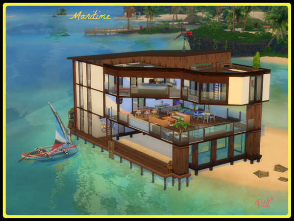 Sims 4 — Maritime by ruja2 — Maritime is a large house by the sea. It has three bedrooms and three bathrooms. Joy and