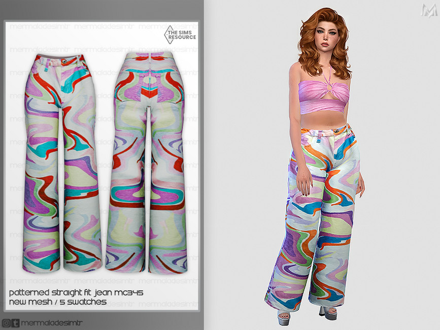 The Sims Resource - Patterned Straight Fit Jean MC345