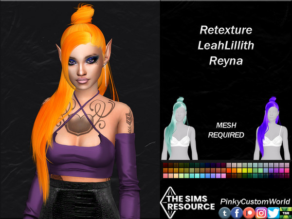 Sims 4 — Retexture of Reyna hair by LeahLillith by PinkyCustomWorld — Long alpha hairstyle, half up-do in a cute messy