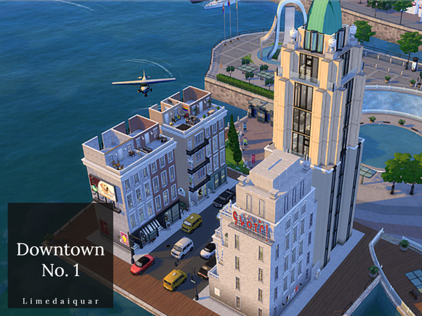 Sims 4 — Downtown No. 1 by Limedaiquar — Downtown No. 1 is a short street with many types of residences and shops. This