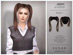 Sims 4 — Ade - Sugar Style 1 (Hairstyle) by Ade_Darma — Sugar Hairstyle - Style 1 Bangs can be downloaded separately,