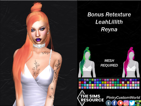 Sims 4 — Bonus Retexture of Reyna hair by LeahLillith by PinkyCustomWorld — Long alpha hairstyle, half up-do in a cute