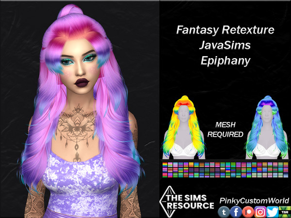 Sims 4 — Fantasy Retexture of Epiphany hair by JavaSims by PinkyCustomWorld — Medium long, wavy alpha hairstyle. Half