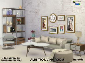Sims 4 — Alberto living room by kardofe — Retro-inspired living room, with light and bright coloured upholstery, for a