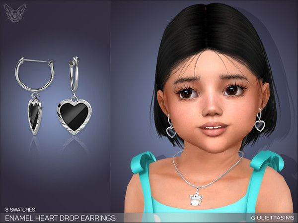 The Sims Resource - Enamel Heart Drop Earrings For Toddlers