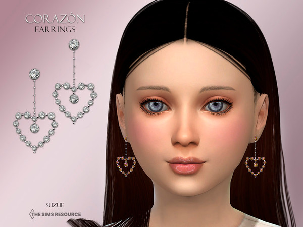 Sims 4 — Corazon Earrings Child by Suzue — -New Mesh (Suzue) -8 Swatches -For Female (Child) -HQ Compatible