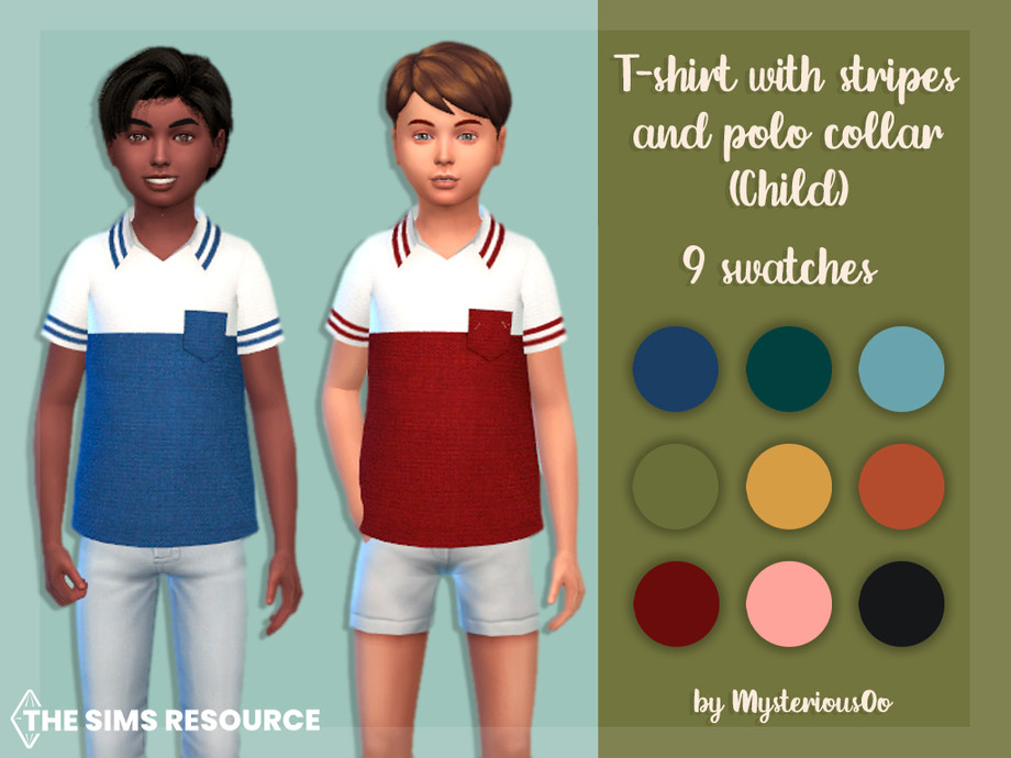 The Sims Resource - T-shirt with stripes and polo collar Child
