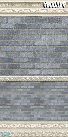 Sims 2 — Blue Brick, triple moulding by Xandher — Simple brick in two sizes, with crown, kick, and "chair"