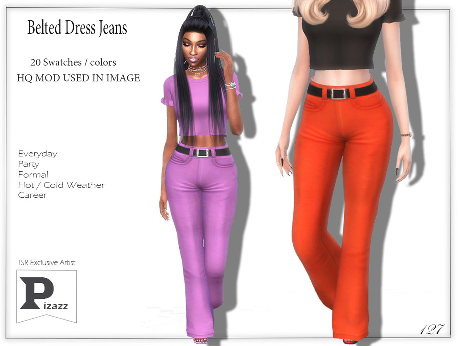 The Sims Resource - Belted Dress Jeans