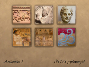 Sims 4 — Antiquities 1 by nmflowergirl — A set of six, medium square framed wall decorations depicting scenes from
