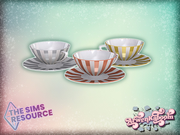 Sims 4 — Mid Century Modern Collection - Tea Cup With Plate by ArwenKaboom — Base game tea cup with plate in 3 recolors.