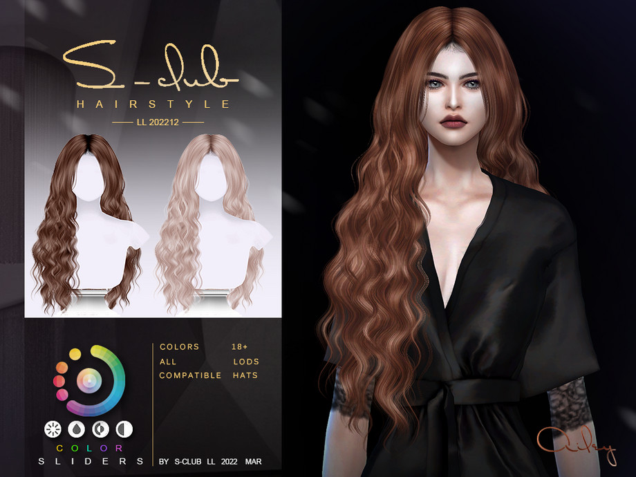 Image of Sims 4 long wavy hairstyle CC
