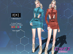 Sims 4 — CyFi - DIKI - Velour Dress by Helsoseira — Style : Cutout velour front pocket mini dress Name : DIKI Sub part