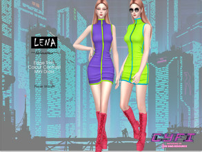 Sims 4 — CyFi - LENA Dress by Helsoseira — Style : Contrast colors trim mini dress Name : LENA Sub part Type : Short