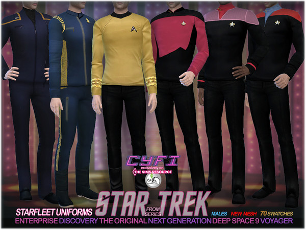 Sims 4 — Men's Uniforms inspired by Star Trek -  CyFi by BAkalia — Hello The famous Star Trek Starfleet Uniforms