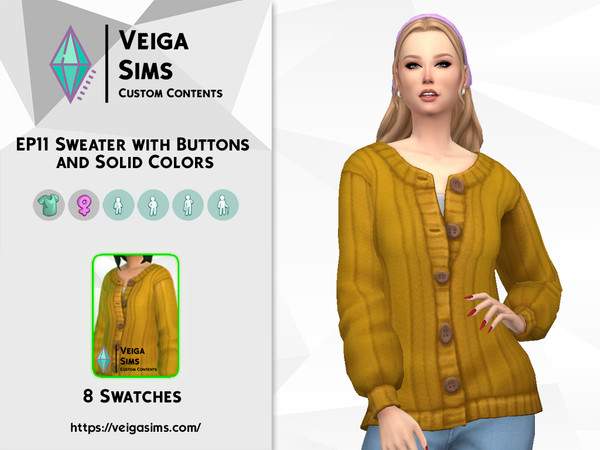 Sims 4 — EP11 Sweater with Buttons and Solid Colors by David_Mtv2 — Available in 8 swatches for teen to elder. I removed