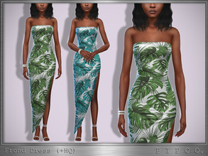 Sims 4 — Frond Dress II by Pipco — A patterned dress in 3 colors. Base Game Compatible New Mesh All Lods HQ Compatible