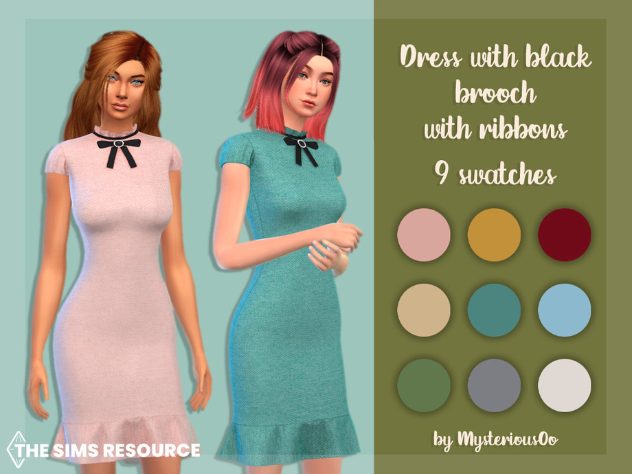 The Sims Resource - Dress with black brooch with ribbons