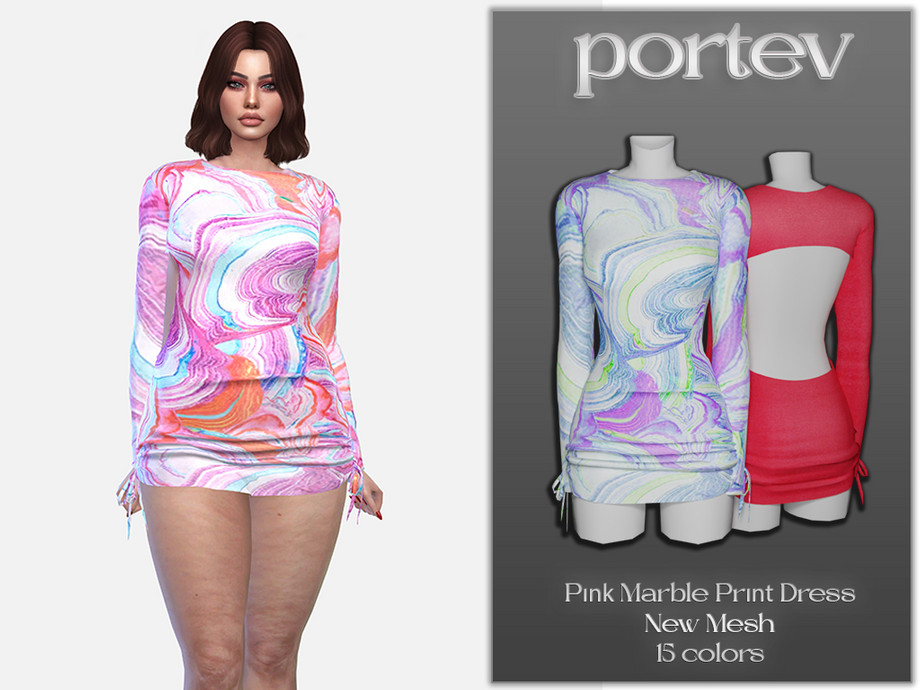 The Sims Resource - Pink Marble Print Dress