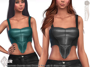 Sims 4 — Faux Leather Curved Hem Corset Top by Harmonia — New Mesh All Lods 9 Swatches HQ Please do not use my textures.