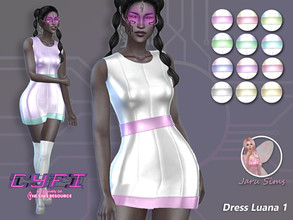 Sims 4 — CYFI - Dress Luana 1 by Jaru_Sims — New Mesh HQ mod compatible All LODs 12 swatches Teen to elder Custom