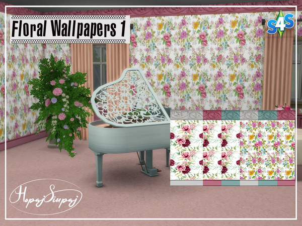 Sims 4 — Floral Wallpapers 1 by HopajSiupaj — - Base Game Compatible - flower wallpaper in 6 swatches - 3 wall heights