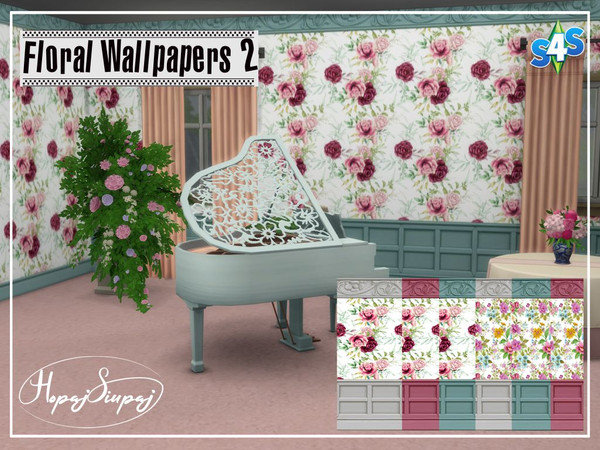 Sims 4 — Floral Wallpapers 2 by HopajSiupaj — - Base Game Compatible - flower wallpaper in 6 swatches - 3 wall heights