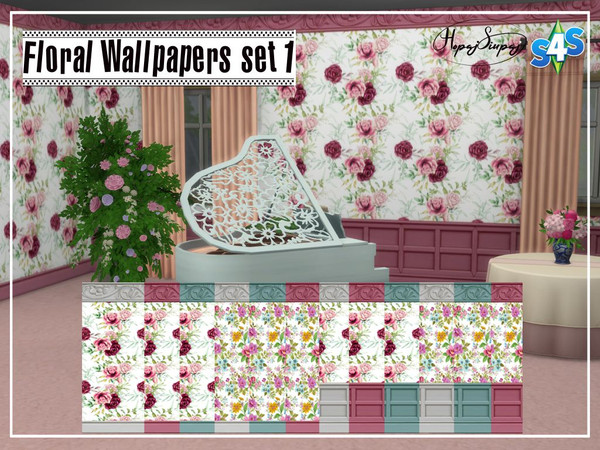 Sims 4 — Floral Wallpapers set 1 by HopajSiupaj — - Base Game Compatible - 2 types of flower wallpaper in 6 swatches - 3