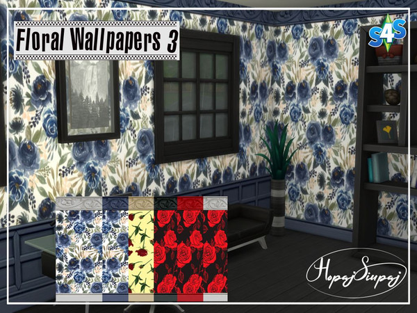 Sims 4 — Floral Wallpapers 3 by HopajSiupaj — - Base Game Compatible - flower wallpaper in 6 swatches - 3 wall heights